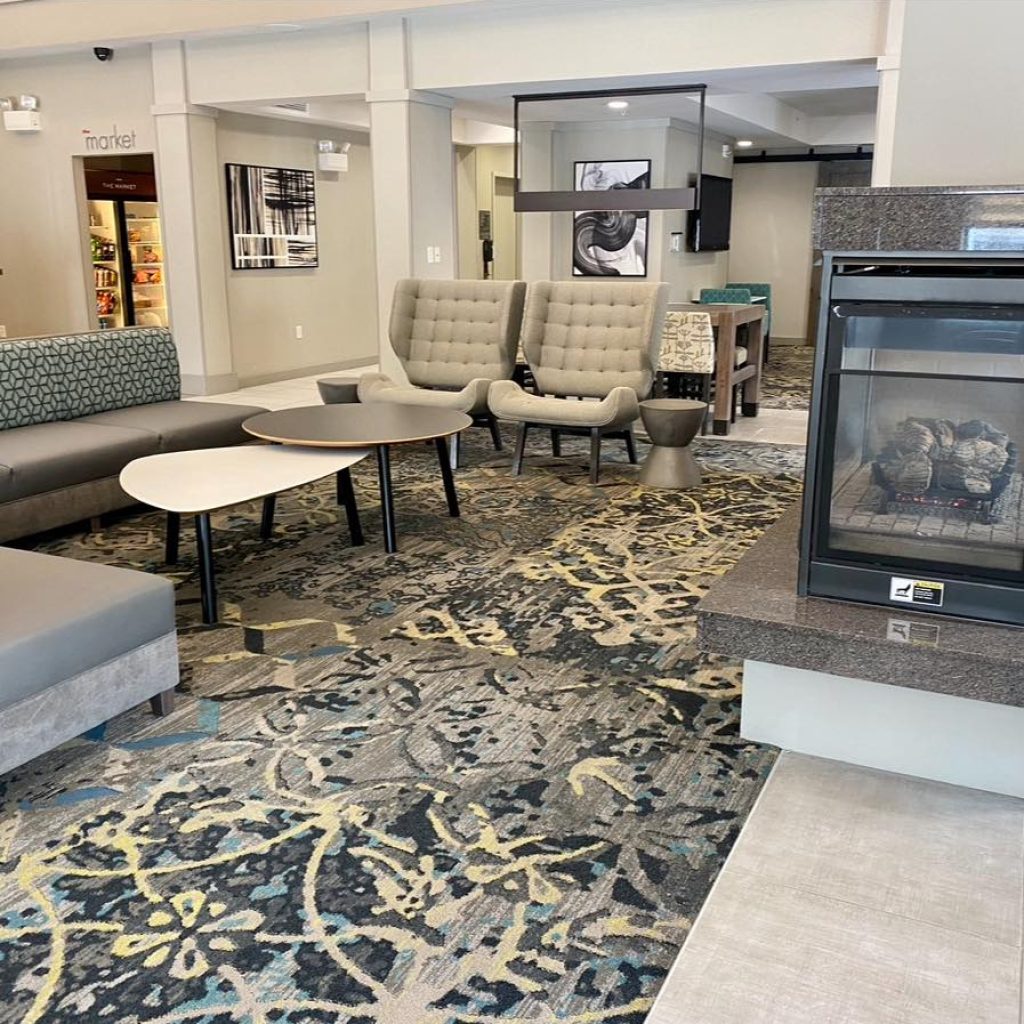 freshly cleaned carpets in an office lobby setting from the best carpet cleaning service.